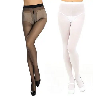 White black pantyhose soft seam women tights pack of 2 - Black & White / One Size