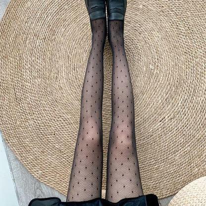 Women polka dot silky pantyhose - One Size / Black