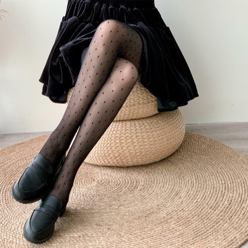 Women polka dot silky pantyhose - One Size / Black