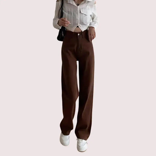 Women’s Brown High Rise Wide Leg Loose Denim Jeans