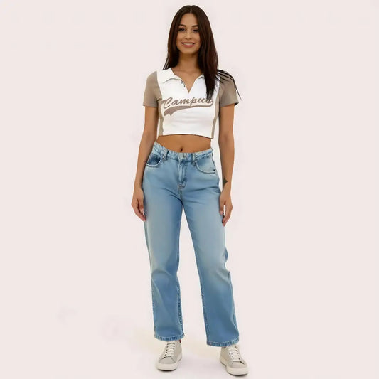 Women’s ’Campus’ Polo Crop Top – Casual Varsity Style Tee