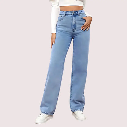 Women’s Fashionable Washed High Waist Straight Jeans