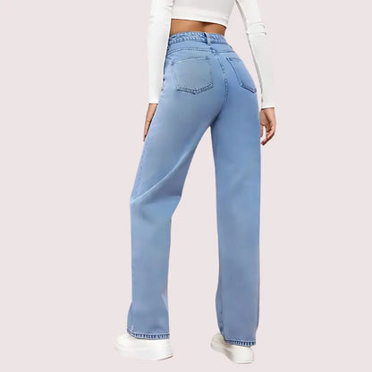 Women’s Fashionable Washed High Waist Straight Jeans