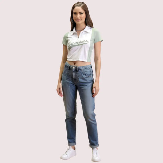 Women’s Mint Green ’Campus’ Polo Crop Top – Casual Sporty Tee