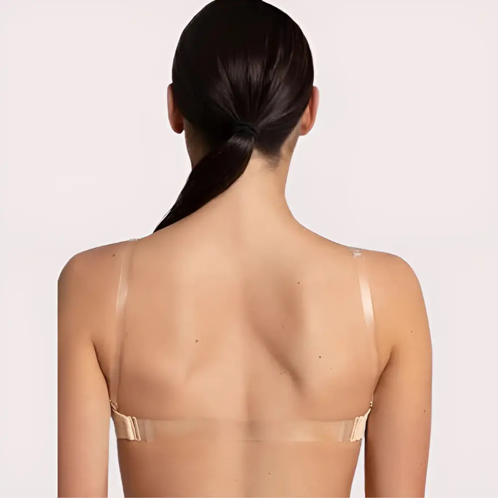 Sexy Tube Bandeau Bra with Transparent Straps in Nude Snazzyway