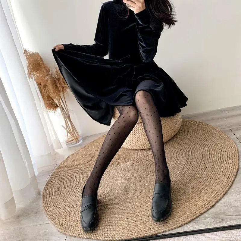 Women polka dot silky pantyhose Snazzyway