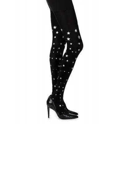 Music Legs Spandex Opaque Pantyhose with Glitters - Black Snazzyway